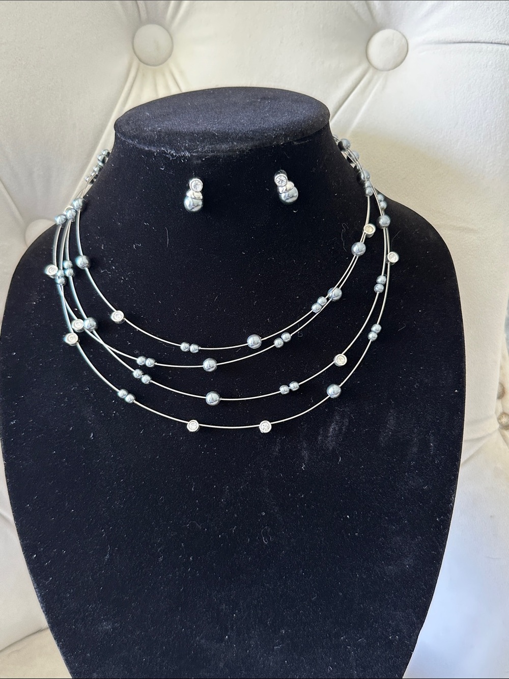 Nolan Miller Multi-Strand Silver-Tone Bead Necklace and Earrings.